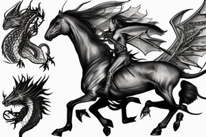 Saint George diding horse and killing dragon realistic tattoo idea