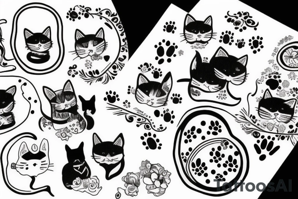 4 cats i circle and dog in middle tattoo idea
