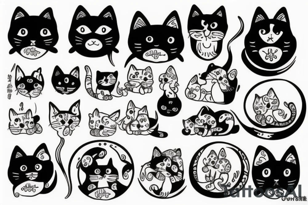 4 cats i circle and dog in middle tattoo idea