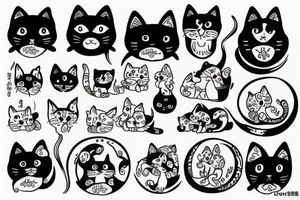 4 cats i circle and dog in middle tattoo idea