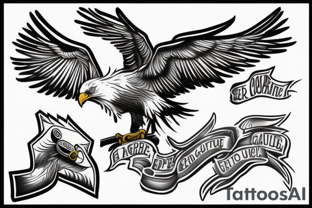 Eagle with 3 cards and the quote „the beautiful game“ tattoo idea