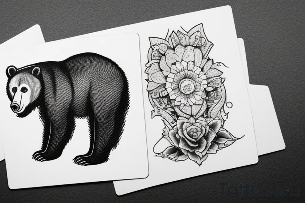 A bear, and 3 cards tattoo idea