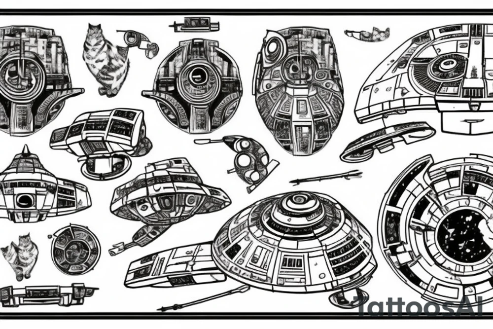 Abstract cat with millenium falcon tattoo idea