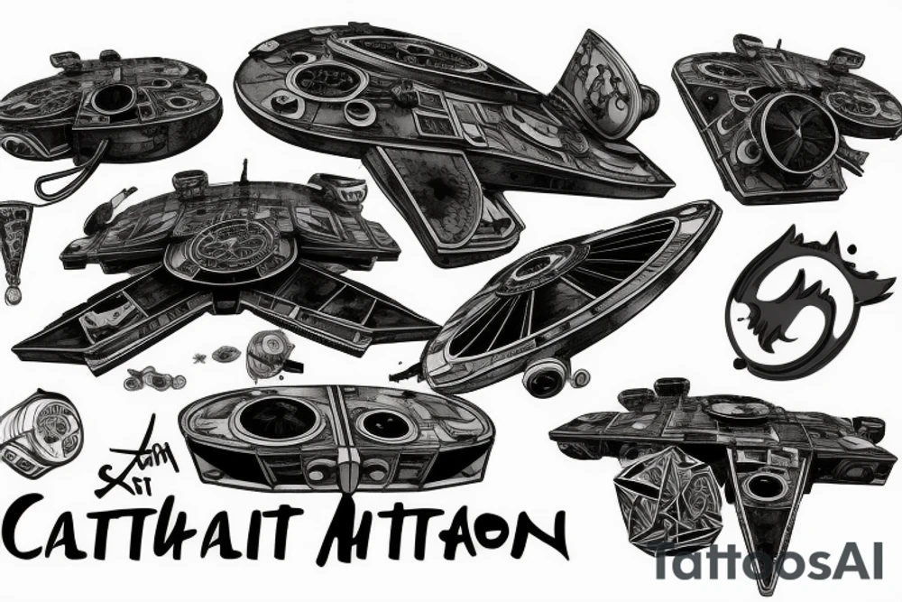 Abstract cat with millenium falcon tattoo idea