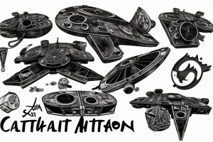 Abstract cat with millenium falcon tattoo idea