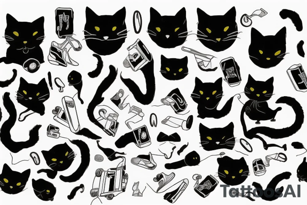 black cat riding a skateboard tattoo idea