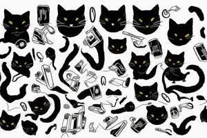 black cat riding a skateboard tattoo idea