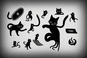 black cat riding a skateboard tattoo idea