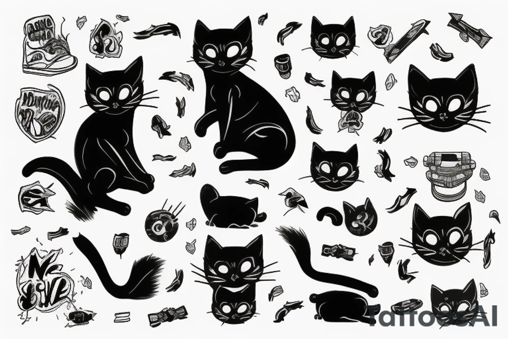 black cat riding a skateboard tattoo idea