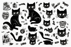 black cat riding a skateboard tattoo idea