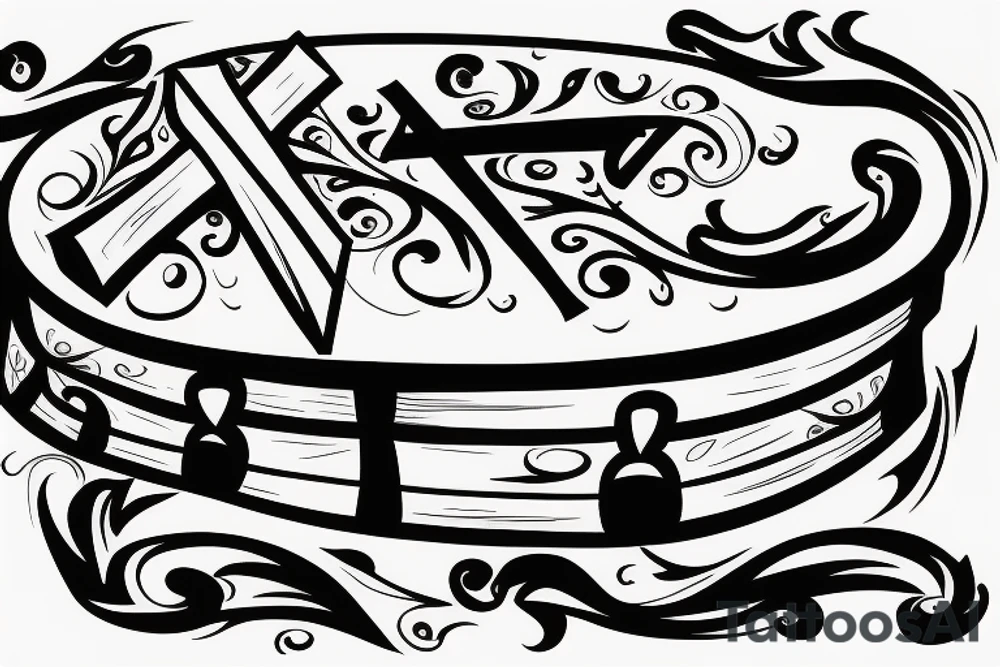 burning coffin with the cross on it tattoo idea