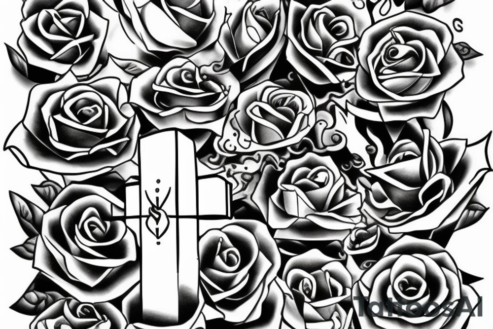 burning coffin with the cross on it tattoo idea