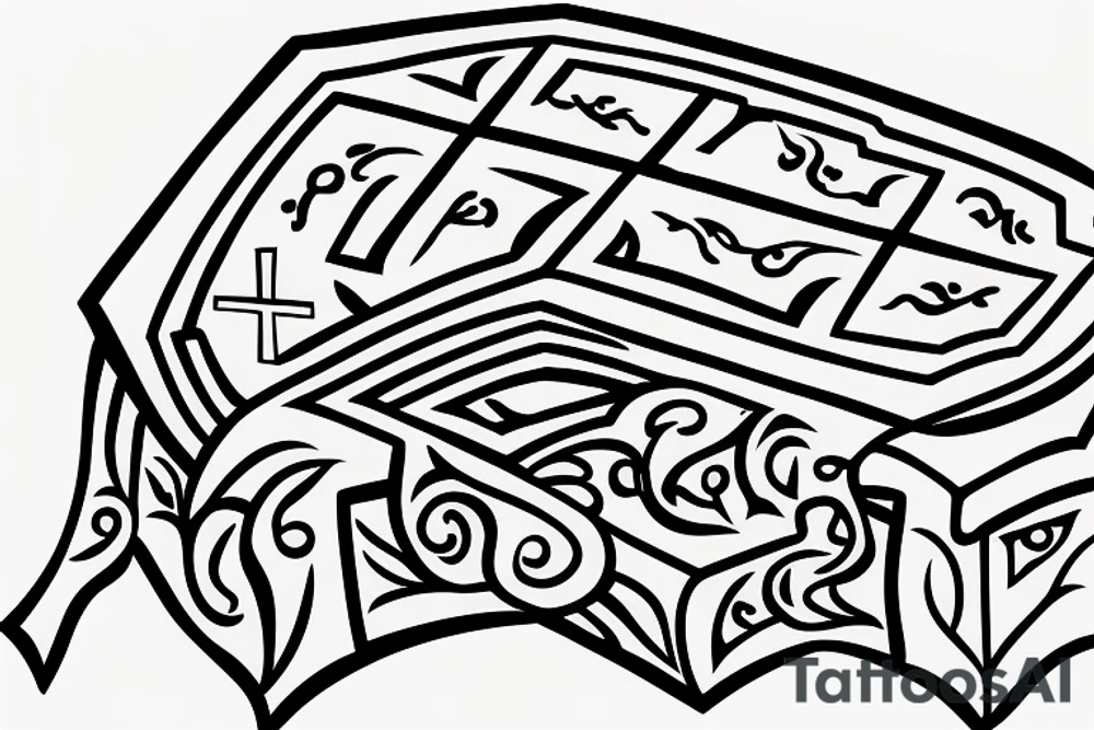 burning coffin with the cross on it tattoo idea