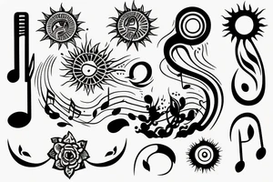 music connected to a sun and nature all combined tattoo idea