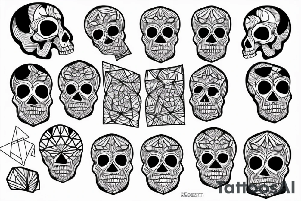 skull with geometric background tattoo idea