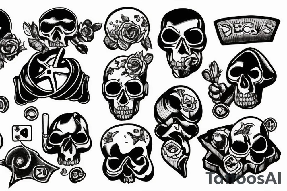 Nerd, games, dices, skulls tattoo idea