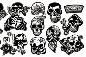 Nerd, games, dices, skulls tattoo idea