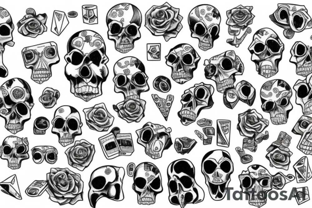 Nerd, games, dices, skulls tattoo idea