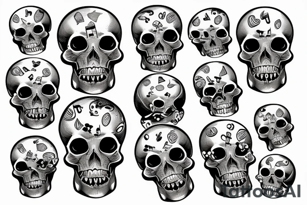 music and games dices and skulls tattoo idea