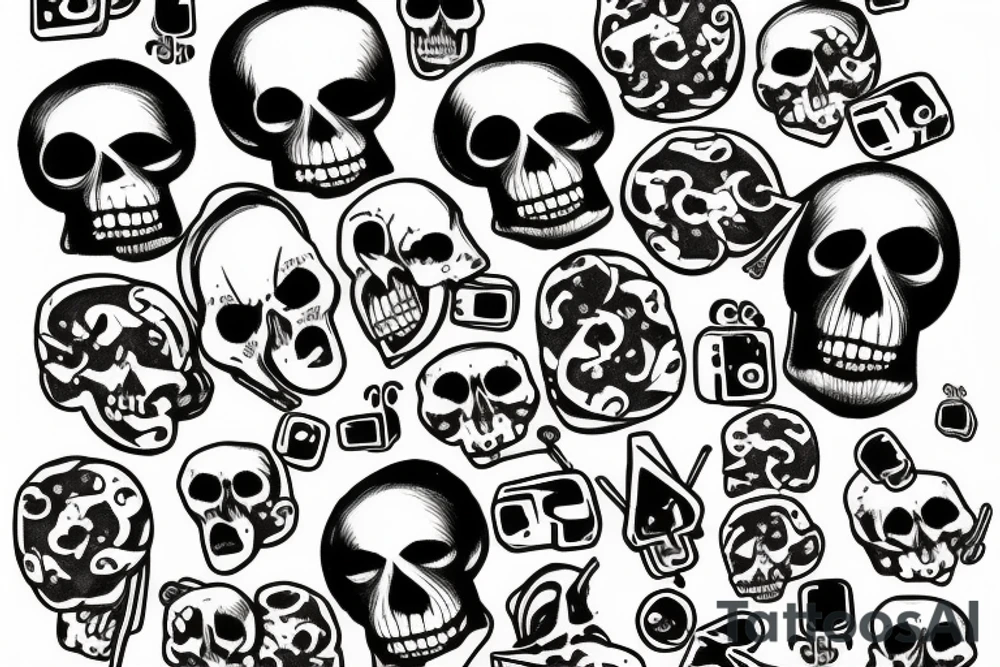 music and games dices and skulls tattoo idea