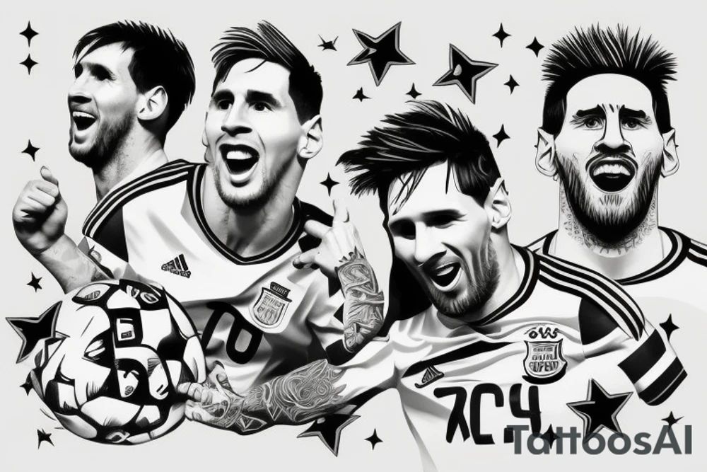 Messi celebrate Argentina won the football world cup and in the sky 3 stars tattoo idea