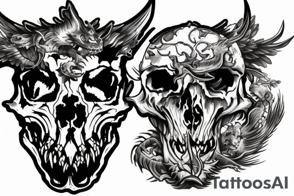 Half dragon skull, half bear skull tattoo idea