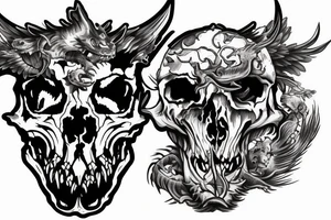Half dragon skull, half bear skull tattoo idea