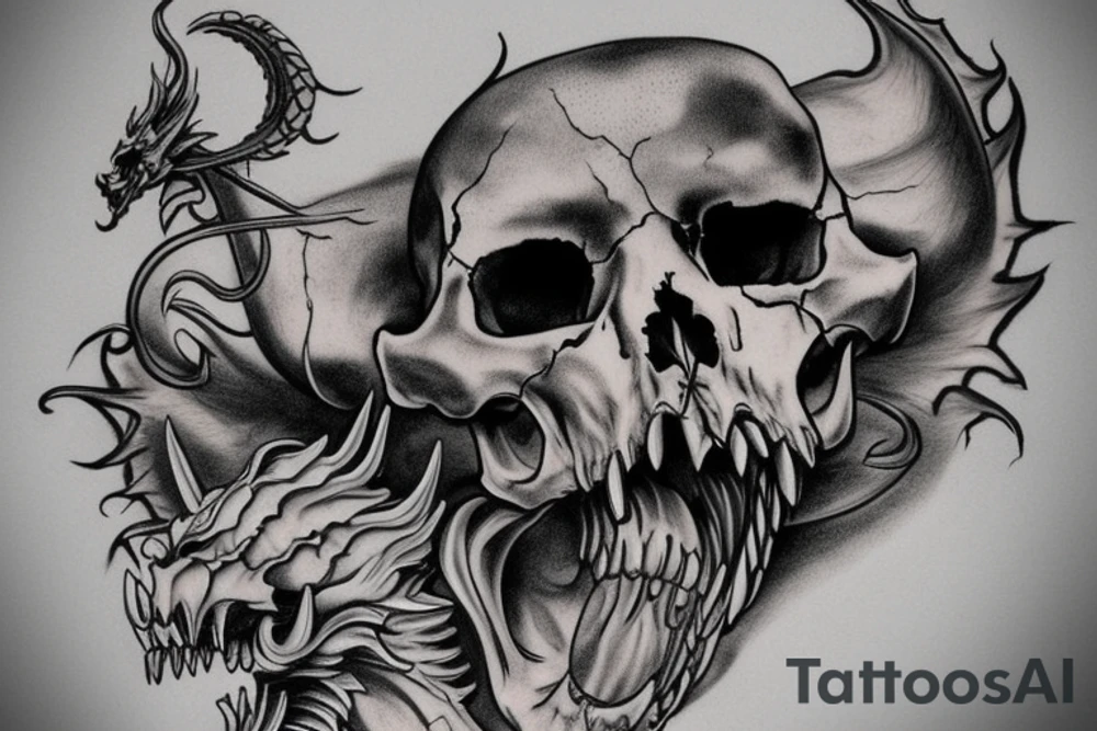 Half dragon skull, half bear skull tattoo idea