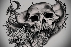Half dragon skull, half bear skull tattoo idea
