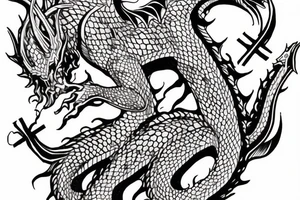 a dragon guarding a cross with jesus tattoo idea