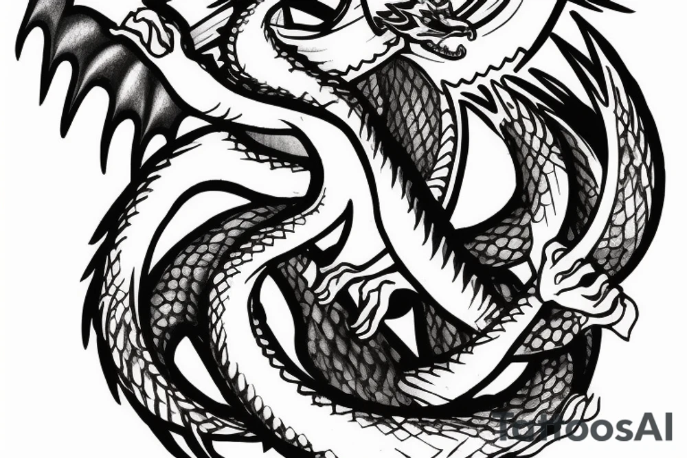 a dragon guarding a cross with jesus tattoo idea