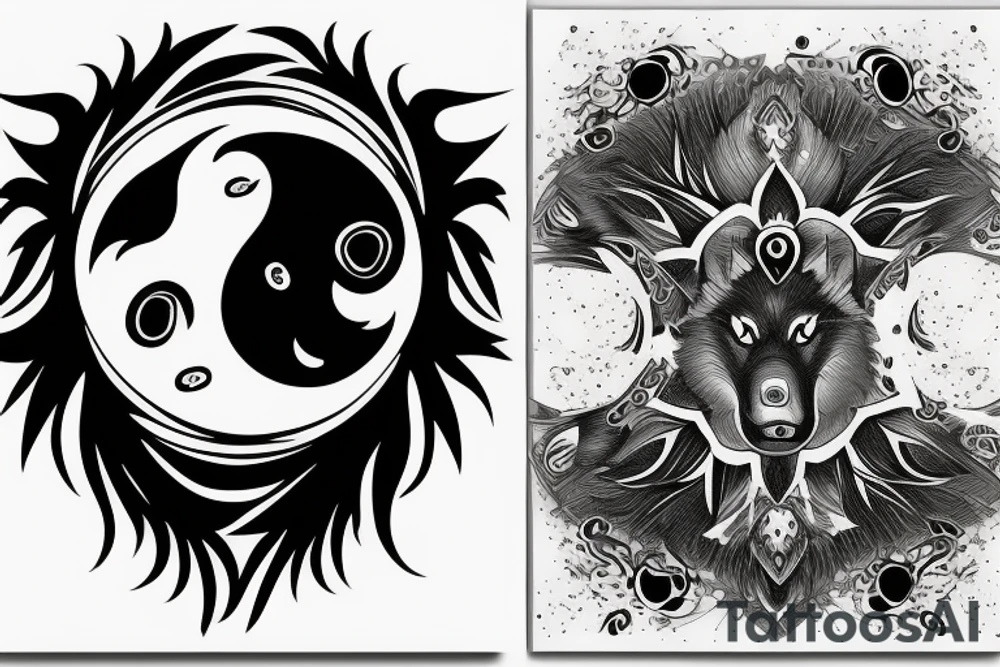 Wolf and raven ying yang tattoo idea