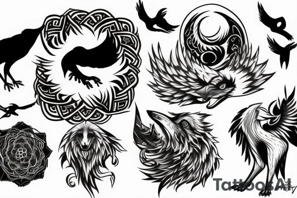 Wolf and raven ying yang tattoo idea