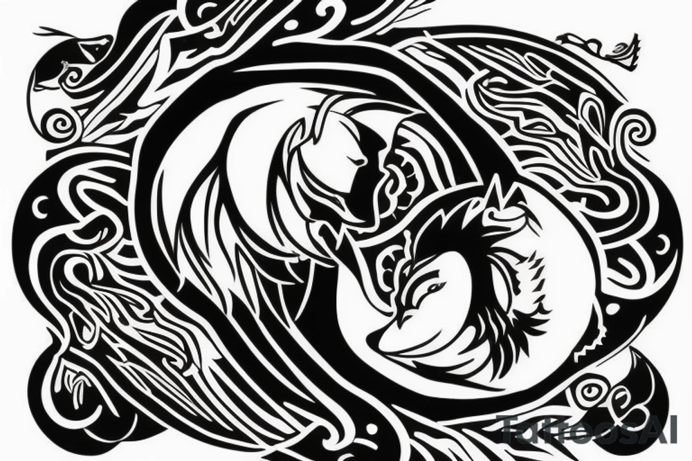 Wolf and raven ying yang tattoo idea