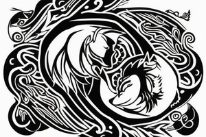 Wolf and raven ying yang tattoo idea