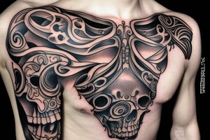 Skull art Nuevo shoulder tattoo idea