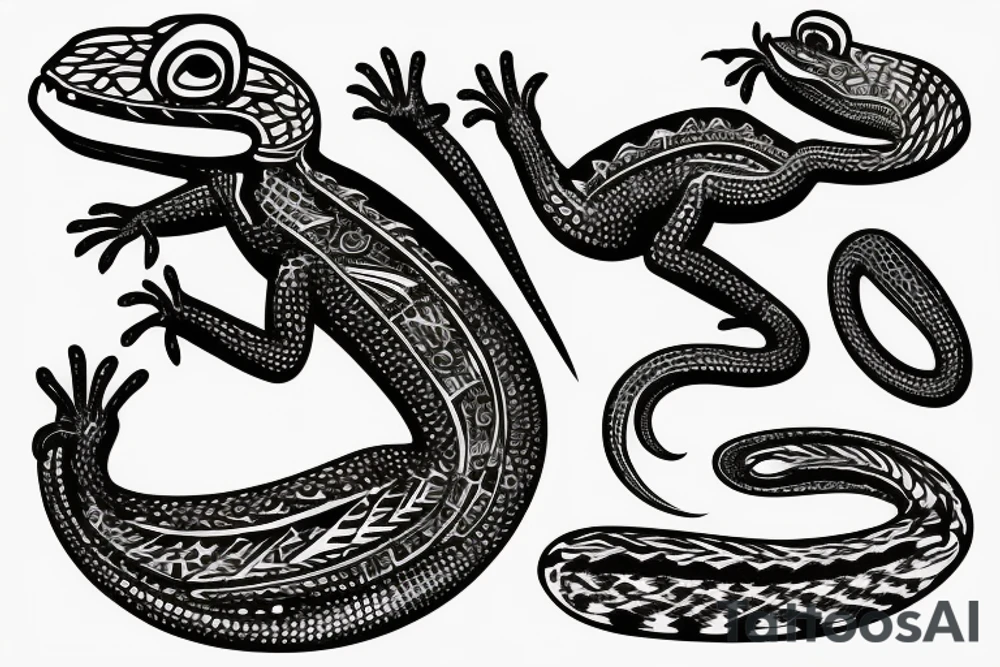 Lizard with incas peruvian design tattoo idea