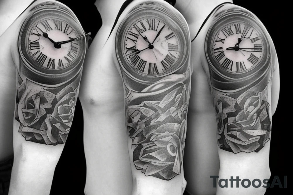 Half sleeve that includes Roman numerals Broken clock tattoo idea Half sleeve that includes Roman numerals Broken clock tattoo idea