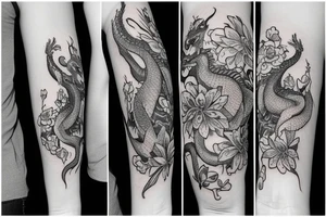 Dragon with flowers tattoo idea