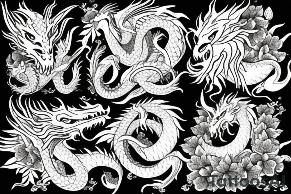 Dragon with flowers tattoo idea