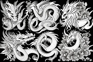 Dragon with flowers tattoo idea