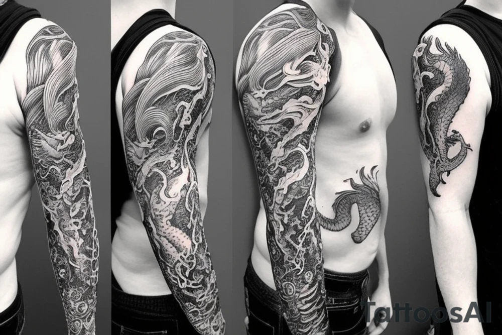 Dragon sleeve from elbow to chest tattoo idea