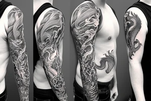 Dragon sleeve from elbow to chest tattoo idea
