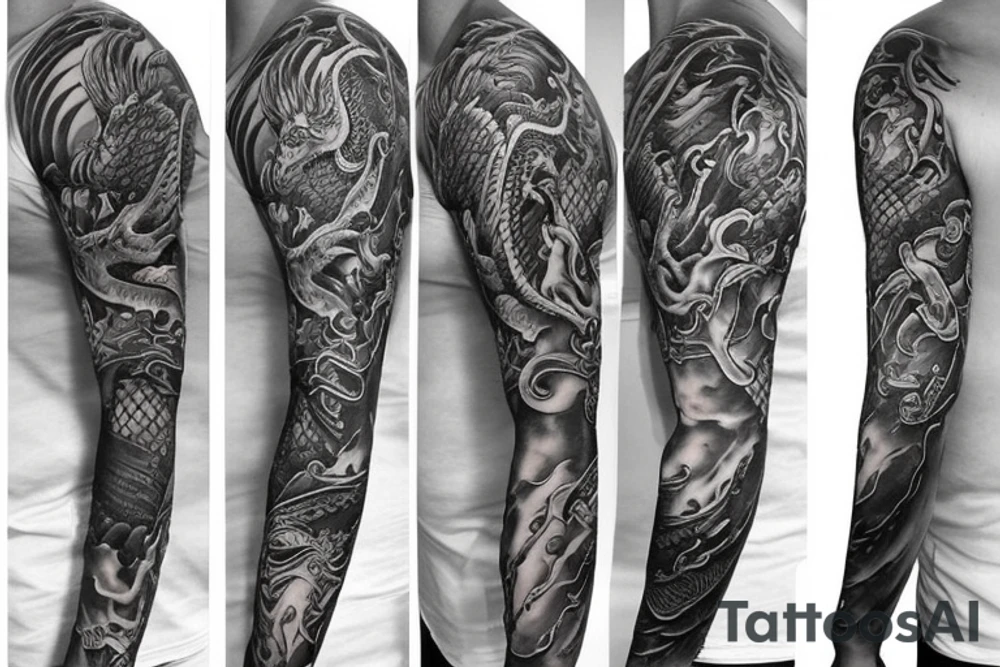 Dragon sleeve from elbow to chest tattoo idea