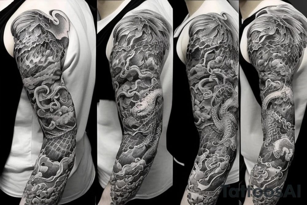 Dragon sleeve from elbow over the shoulder onto chest tattoo idea