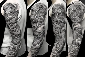 Dragon sleeve from elbow over the shoulder onto chest tattoo idea