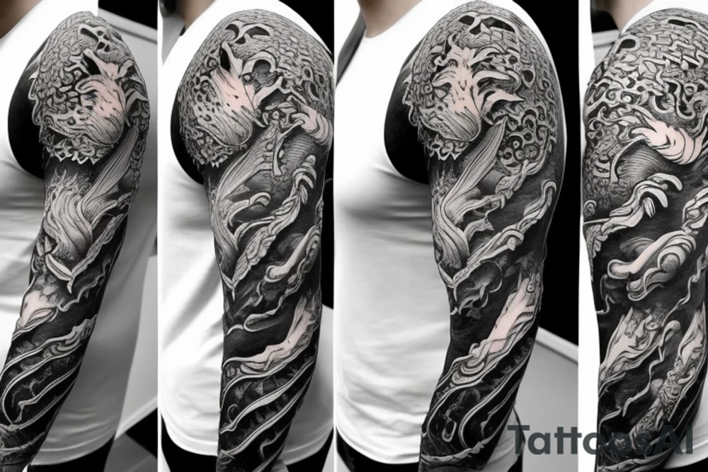 Dragon sleeve from elbow over the shoulder onto chest tattoo idea Dragon sleeve from elbow over the shoulder onto chest tattoo idea