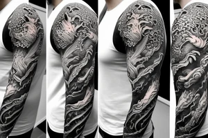 Dragon sleeve from elbow over the shoulder onto chest tattoo idea
