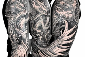 Dragon sleeve from elbow over the shoulder onto chest tattoo idea