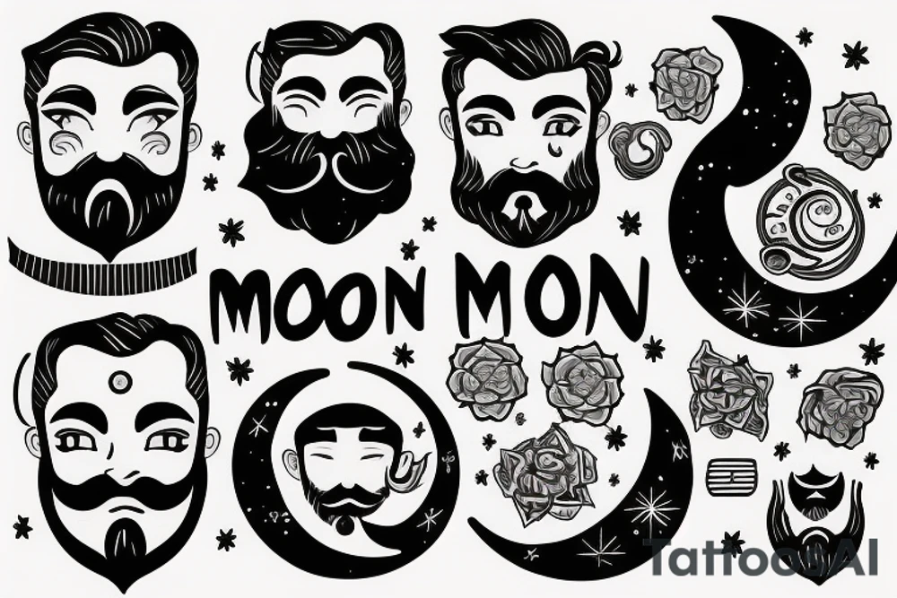 Moon with a handsome man with beard inside tattoo idea